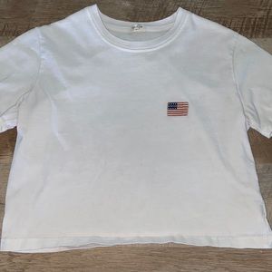 -white crop top with American flag emblem